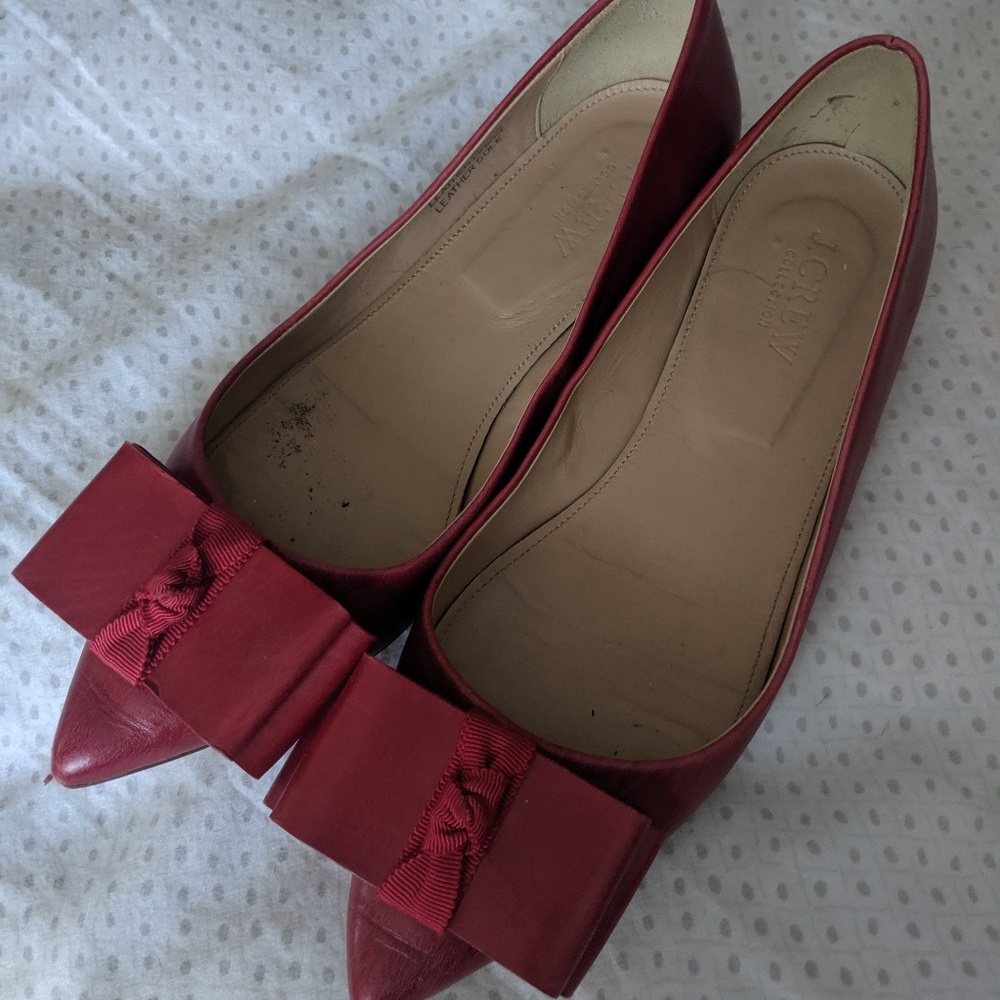 Red leather bow flats